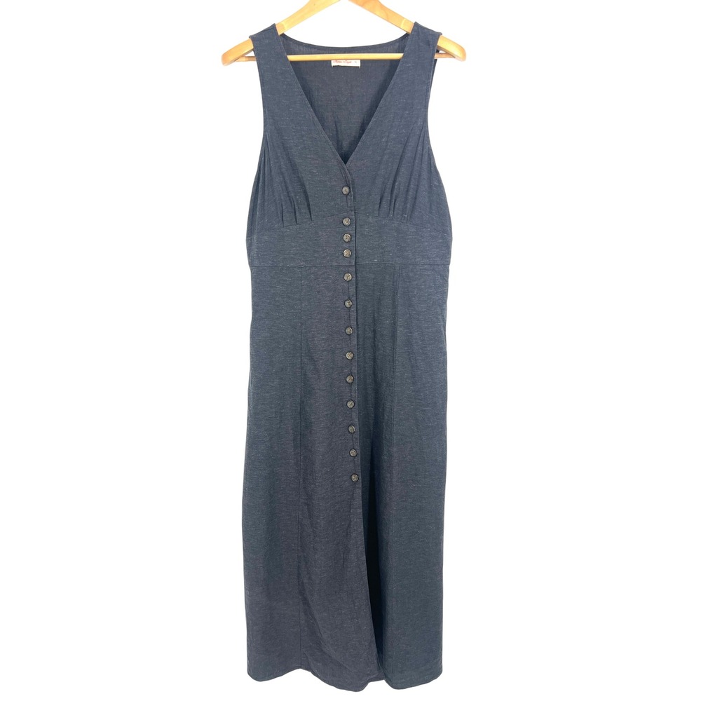 Marine Layer Gray Hemp Tencel Button Down Midi Dress XL Sleeveless V-Neck 17554